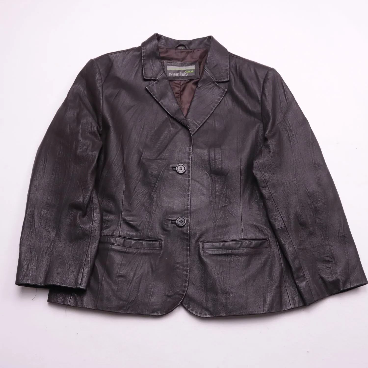 Чёрная кожаная куртка Essentials Casual на пуговицах, размер 46 (M)