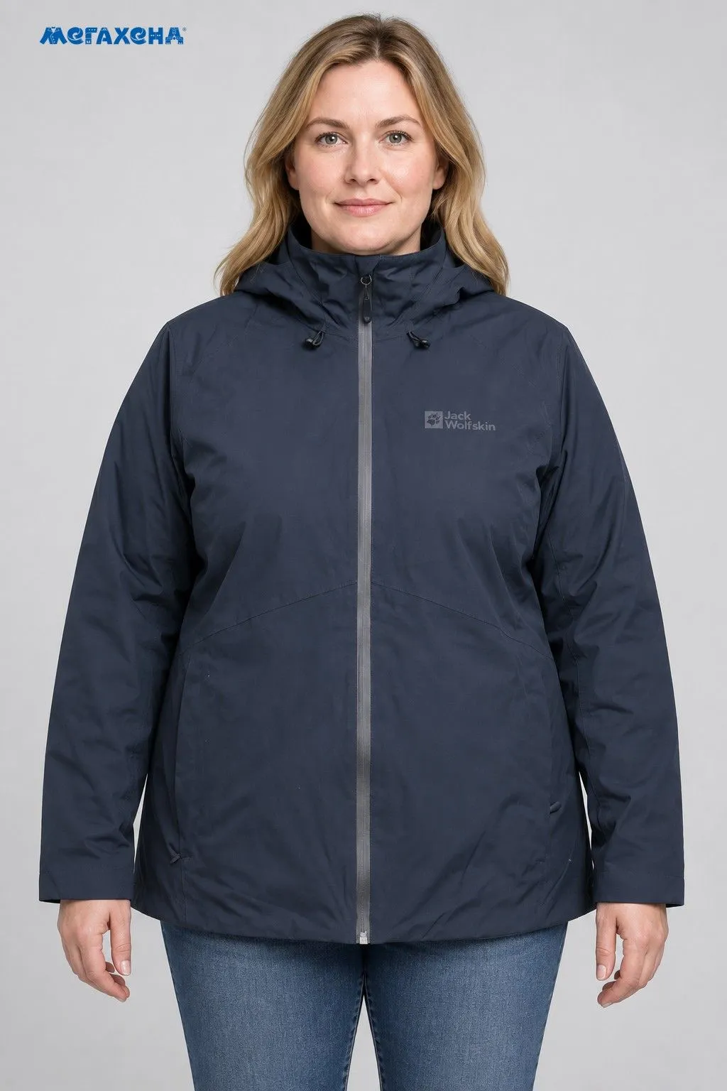 Тёмно-синяя куртка Jack Wolfskin с капюшоном, размер 48 (L)