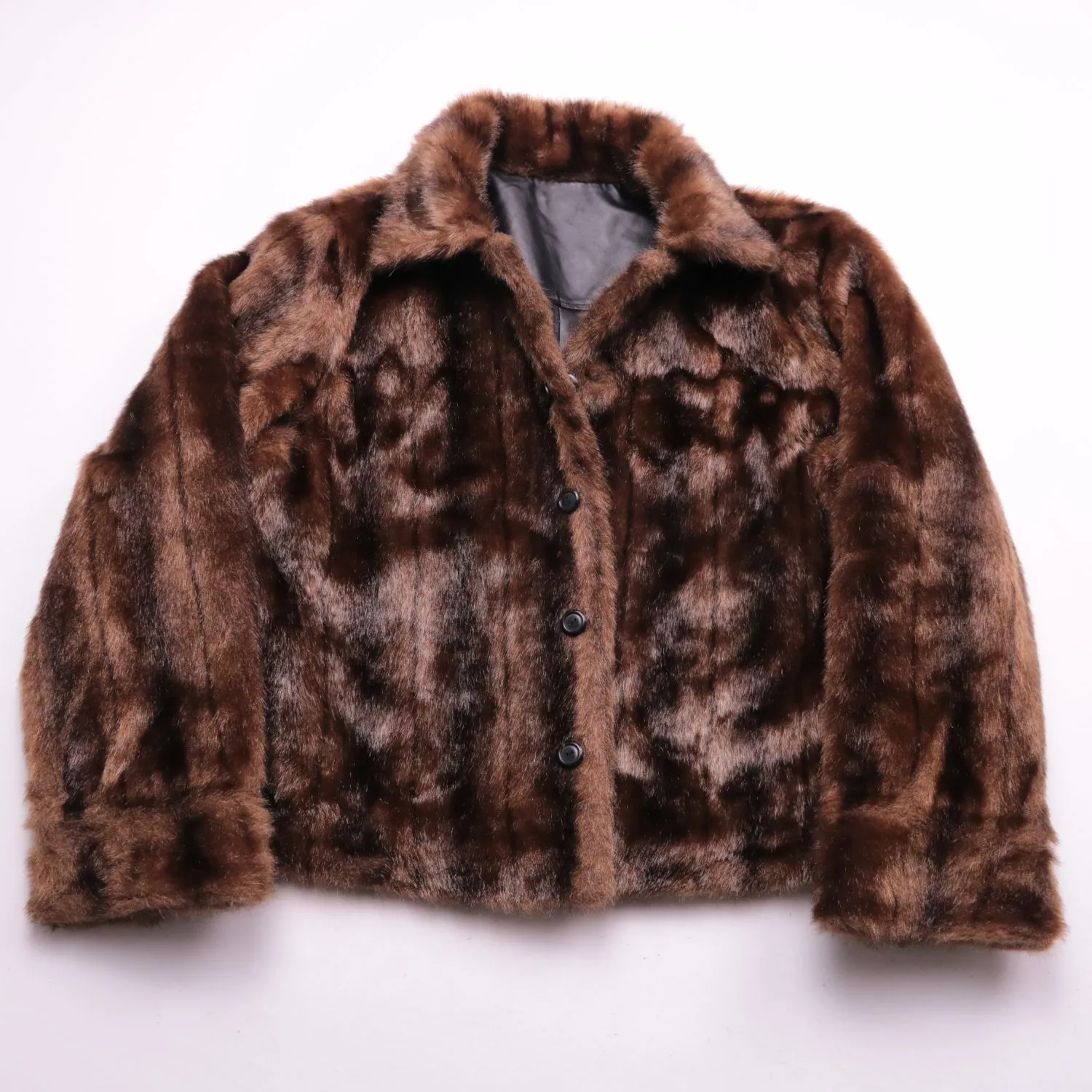Коричневая дублёнка Woman's Fashion с меховой отделкой, размер 46 (M)